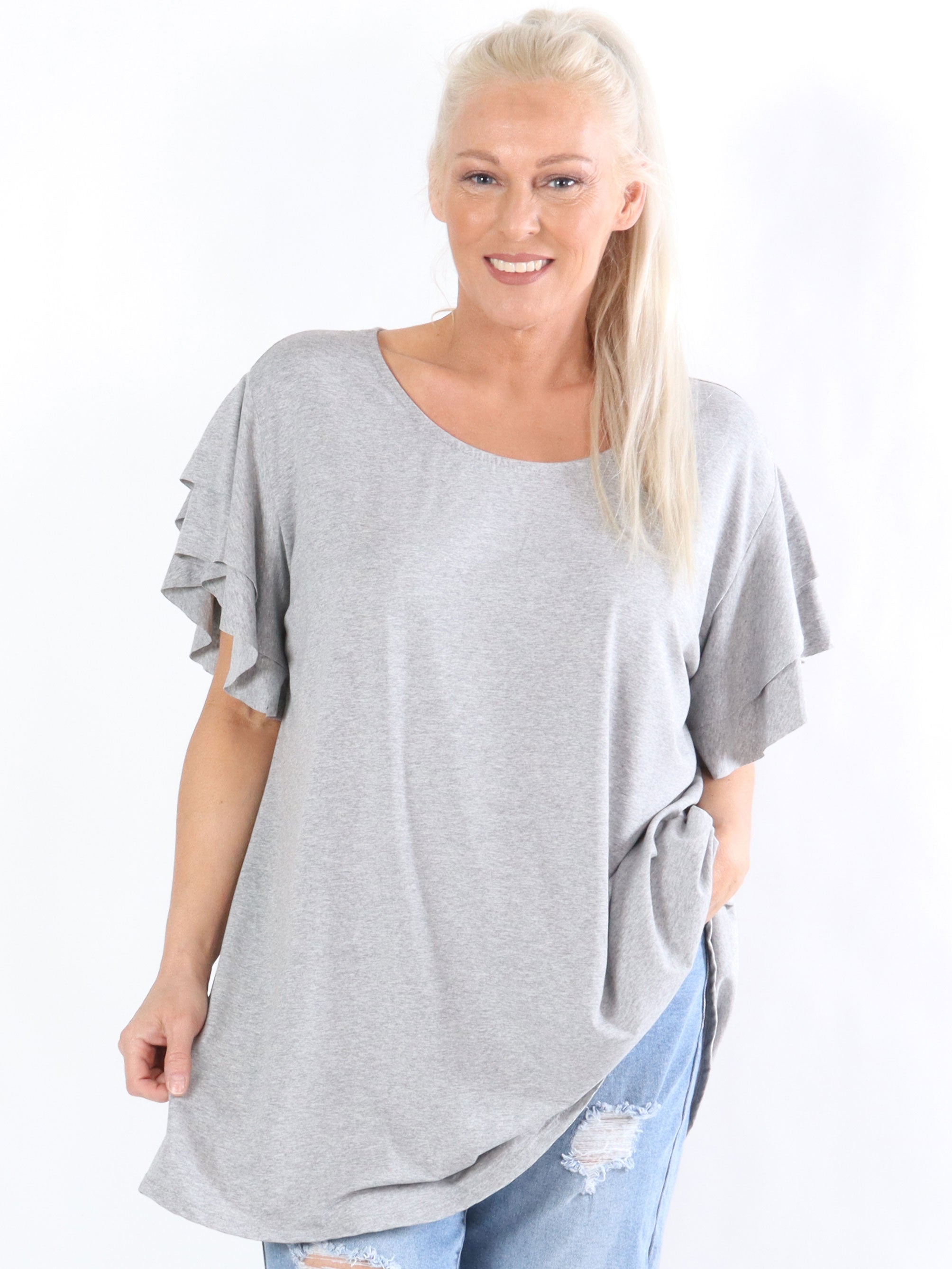 Alexa - T-shirt i jersey stof med søde flæseærmer